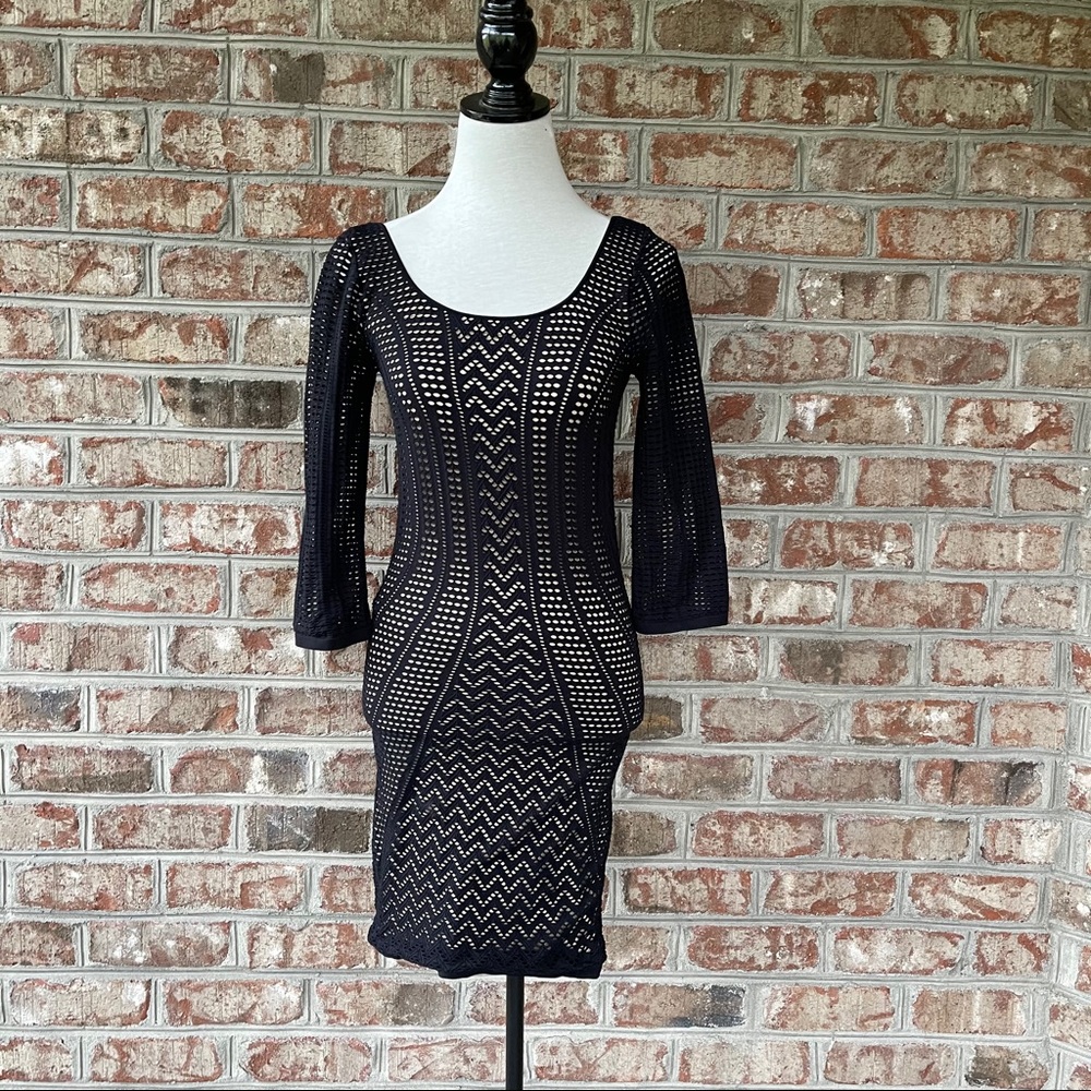 Bebe Black Stretch Lace Lined Bodycon Dress Sz M/L